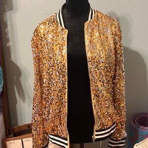 Dazzling Gold Sequin Bomber Jacket